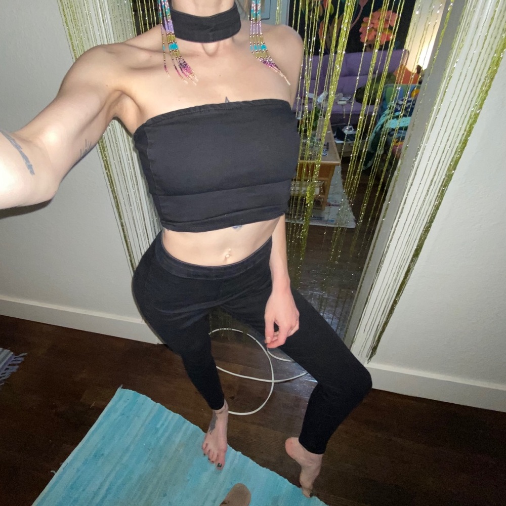 Asos Cut Out Denim Bandeau & Choker Playsuit